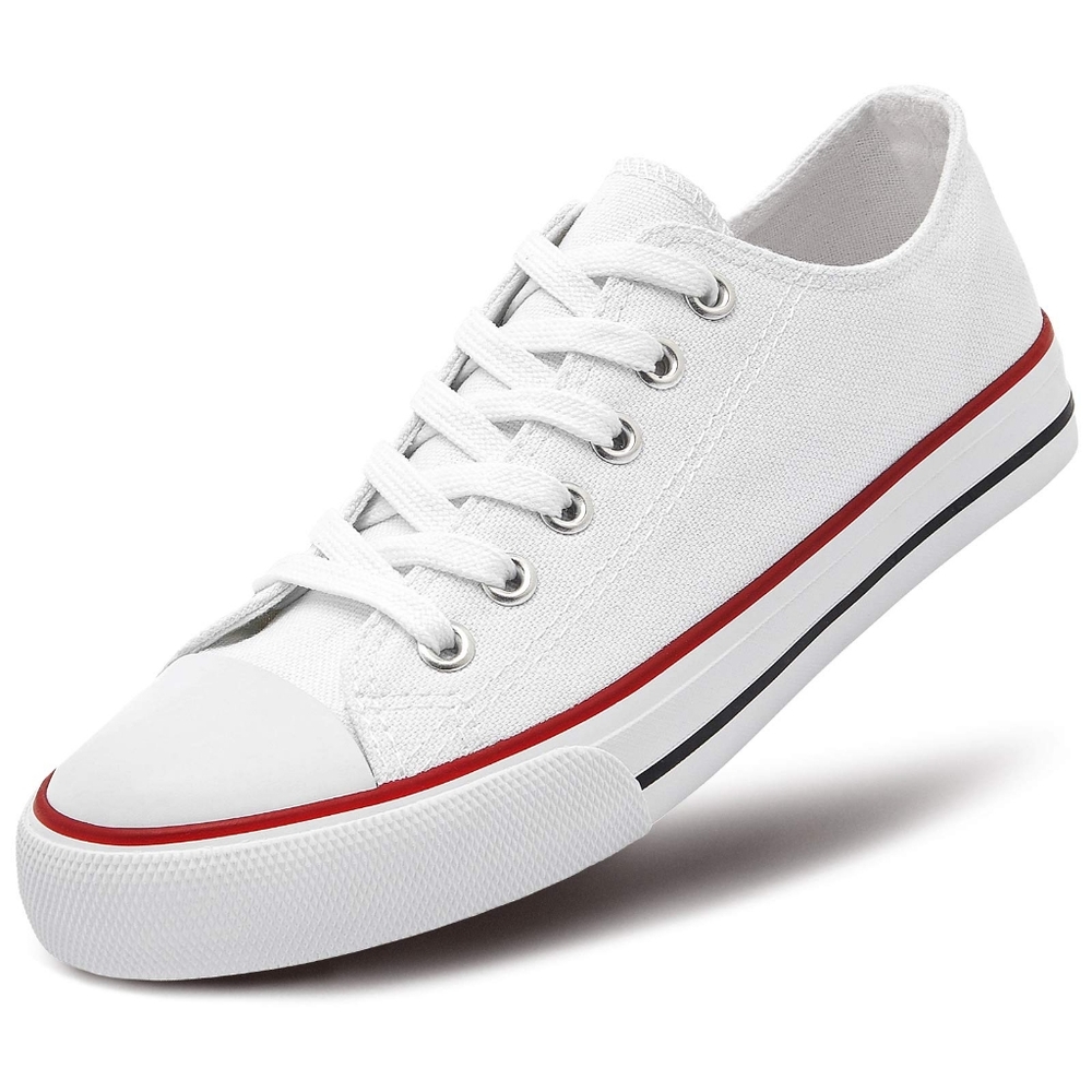 New White Canvas Low Top Sneakers Casual Walking‎ Lace Up Shoes Size 10